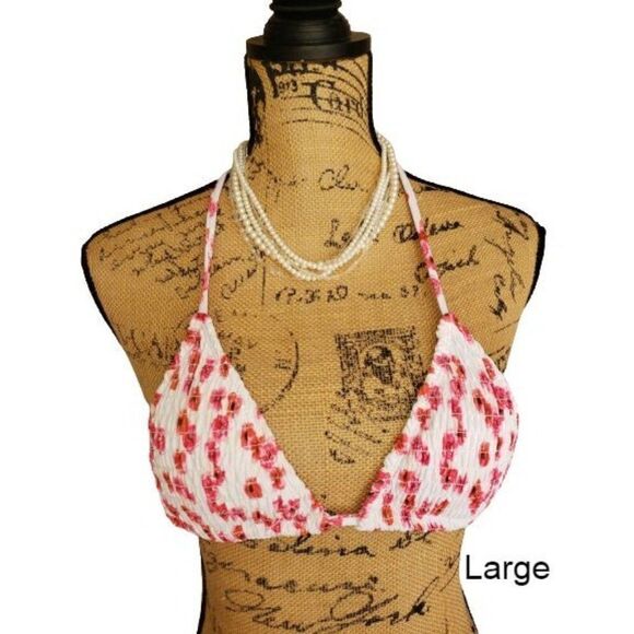 Girls Bikini Top Pink Floral Triangle Strappy Padded Swim Top Large - Picture 1 of 7